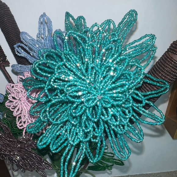 Vintage Antique French Beaded Flowers Floral arrangement bridal bouquet Cattails - Picture 11 of 15